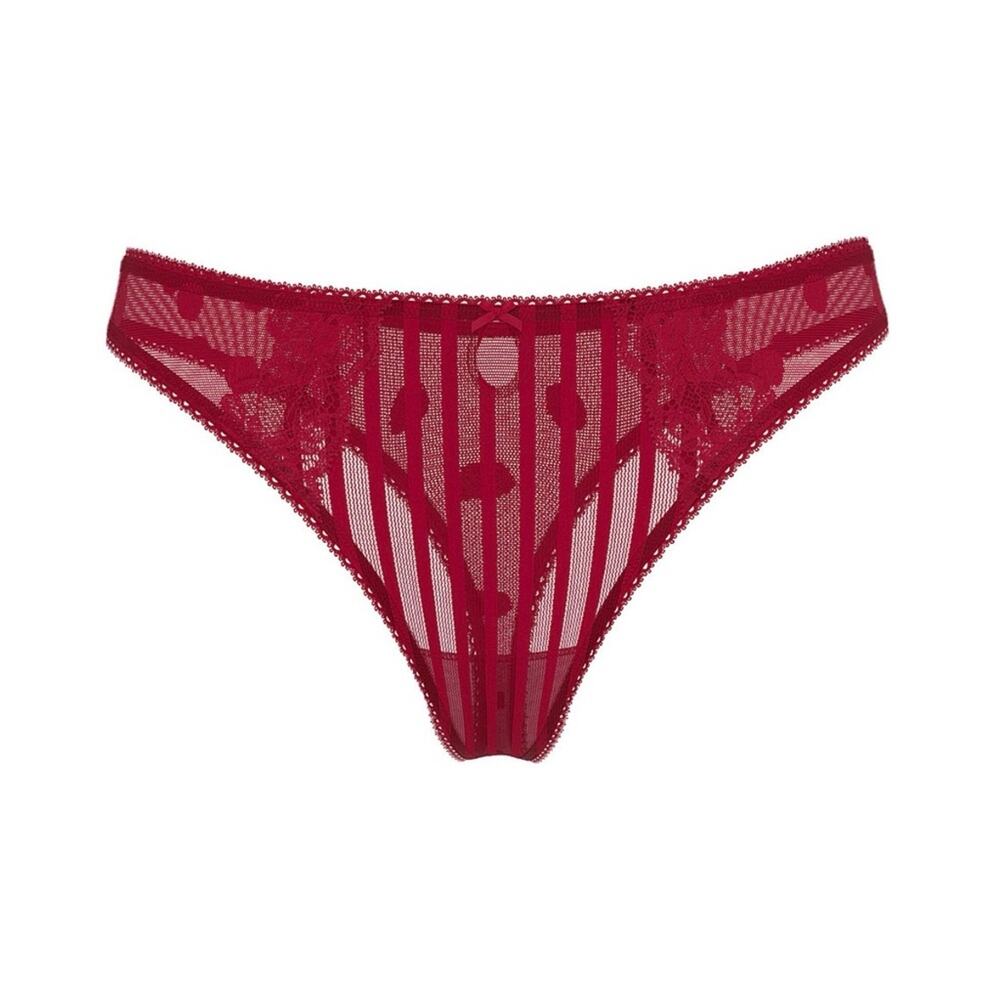 Victorias Secret The Lacie Lacie Sheer Heritage Thong Panty Red Lacquer Size L